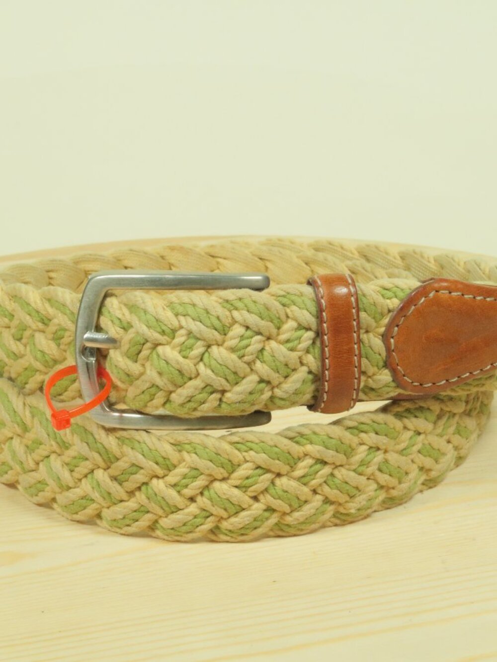 Vintage 90s Paul Stuart Woven Leather Tipped Belt Mens 38 Tan Made in Spain